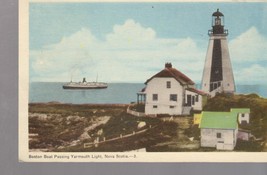 Boston Boat Passing Yarmouth Light, Nova Scotia (1940&#39;s) postcard - $2.20