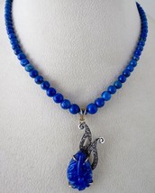 BLUE NATURAL LAPIS LAZULI CARVED DIAMOND VICTORIAN PENDANT IN 925 SILVER... - $159.60