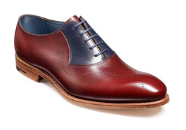 Men&#39;s Maroon Red Blue Contrast Medallion Toe Real Leather Lace Up Shoes US 7-16 - £109.64 GBP