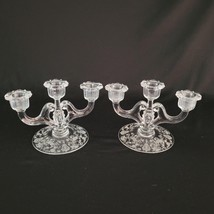 Rare Pair Fostoria Etched Trindle 3 Light Candelabra Candlestick Candle ... - £31.54 GBP