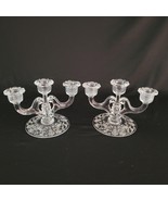 Rare Pair Fostoria Etched Trindle 3 Light Candelabra Candlestick Candle ... - $39.59