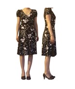 $199 Maggy London 6P Wrap Dress Brown White Floral Short Sleeve A-Line 4... - £19.69 GBP