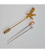 Vintage hat stick pin set 3 Eagle Gold Tone bird hawk white pearl pink t... - $27.00
