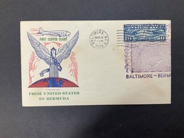 1938 First Clipper Flight Cachet U.S. to Bermuda Cover Airmail Stamp C10... - $20.79