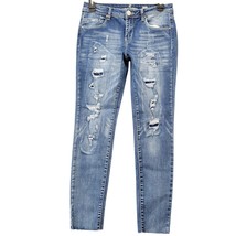 Almost Famous Blue Jeans Y2k Grunge Skinny Stonewash Denim Womens Size 5 Juniors - $10.80