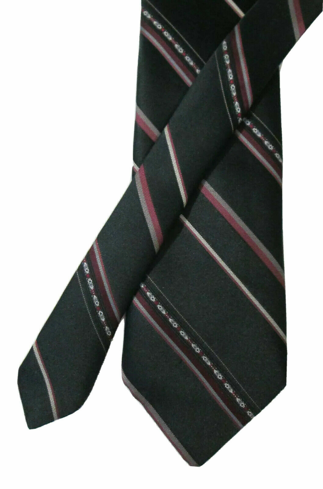 Primary image for  KETCH Black Burgundy Red and Gray Stiped Shiny Tie 100% Polyester