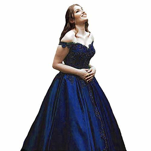 Kivary Beaded Off Shoulder V Neck Ball Gown Long Prom Evening Dresses Royal Blue
