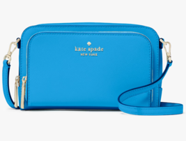 NWB Kate Spade Dual Zip Around Crossbody Blue Leather Purse KG036 Gift Bag FS - £77.73 GBP