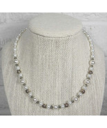 Girls Necklace Pink White Glass Pearls Swarovski Crystal Silver Rosette ... - $17.81