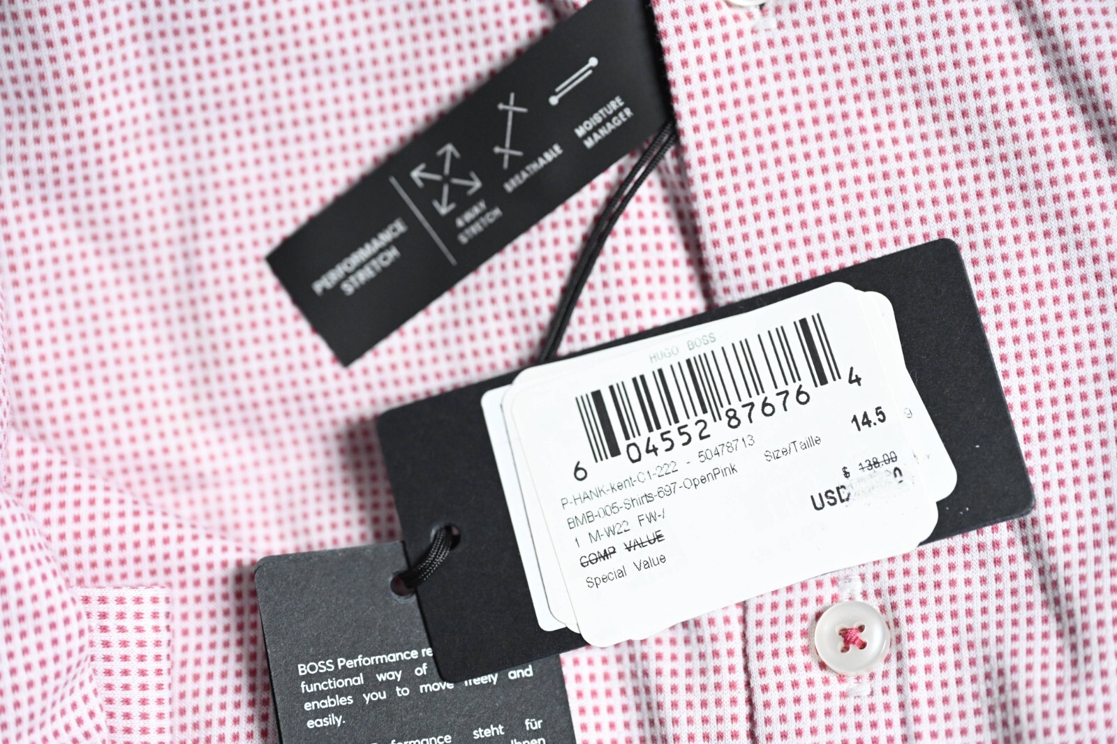 HUGO BOSS Hombre Hank Viaje Delgado Performance Algodón Elástico Camisa 37 14.5 Item image 12