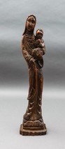 Vintage Spanish Madonna &amp; Child Hand Carved Wood Figurine Wall Sculpture 19&quot; - £237.73 GBP