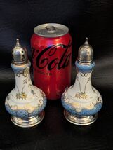 Ancien Orné Porcelaine Chine Sel Et Poivrières Argent Sterling Couvercle... - $114.40
