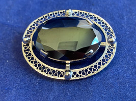 Sterling Silver Sorrento Hematite Brooch 10.16g Fine Jewelry Oval Prong Pin - £23.35 GBP
