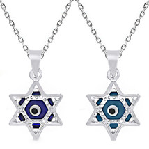Evil Eye Bead Star of David Charm Pendant Sterling Silver Judaica Chain - $24.99