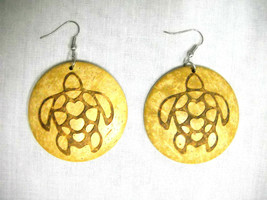 Big Bold Endangered Honu Sea Turtle Laser Cut Design Coconut Wood Shell Earrings - $5.99