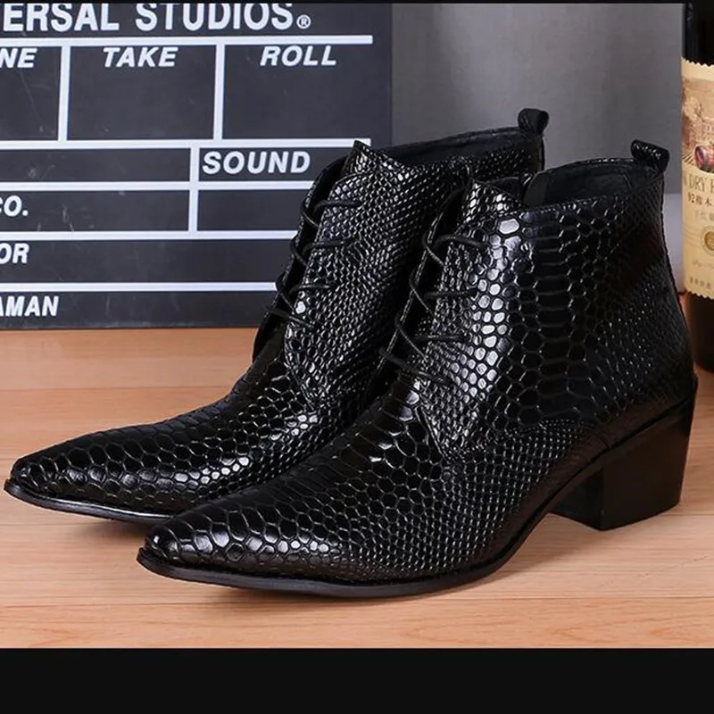 Black Botines Hombre  Skin Leather  Boots Pointed Toe  up boy Boots Dress Weddin - £230.11 GBP