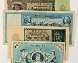 1908-1922 Germany 4-Notes Set / (2) Empire 100 Mark // Weimar 10000 &amp; 50... - $51.48