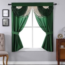 Green Window Curtains Drapes Bedroom Luxury Tie Backs 2 Panels 54 x 63 - £27.05 GBP