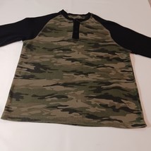 Black Jack Men's T-Shirt Black & Green Camo Henley Raglan Long Sleeve Tee Sz XL image 4