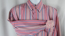 B Brooklyn xpress Pink Blue striped Long Sleeve Button Shirt floral flip... - $12.86