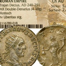TRAJAN DECIUS Rare &#39;VERITAS AVG&#39; NGC Choice AU Roman Empire Double Denar... - £281.22 GBP