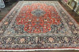 Red Per&#39;sian Rug 10x14, Handmade Semi Antique Floral Medallion Handmade Carpet - £4,072.32 GBP