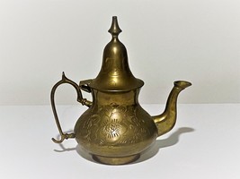 Vintage Turkish Arabic Engraved Teapot Solid Brass Floral Design - £16.05 GBP