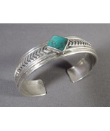 Sterling Silver 925 Cuff Bracelet Sq Turquoise Center Chevron Sides 34 G... - £114.66 GBP