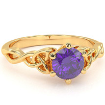 Celtic Trinity Knot Amethyst Engagement Ring In 14k Yellow Gold - £320.90 GBP