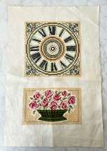 Vintage Finished Cross Stitch Clock Face and Flower Basket on Ivory Line... - £18.99 GBP