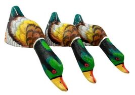 Balinese Wood Handicraft Bright Waterfront Drinking Ducks Shelf Sitter F... - $19.99