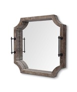23&quot; Brown Hexagonal Wood and Mirrored Glass Serving Tray With Handles - $205.06