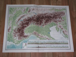 1908 Antique Physical Map / Views Of The Alps Mountains Switzerland Italy France - £17.48 GBP