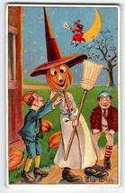 Halloween Postcard Fantasy The Witch Crescent Moon Bien Julius 1910 Series 980 - £27.85 GBP