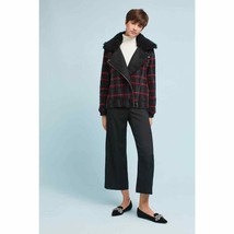 New Anthropologie Plaid Shearling Moto Jacket by Greylin $225 SMALL  - £58.91 GBP