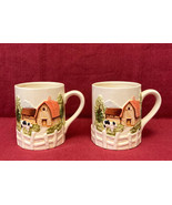 Vintage Marks and Rosenfeld mugs farm cow barn scene set of 2 coffee cup... - £7.83 GBP
