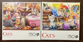 2x Buffalo 750 Pc CATS Puzzles CONFECTIONARY CATS &amp; ART SHOP KITTENS - C... - $24.50