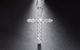 3CT Round Simulated Diamond Pendant Cross Shape 14k White Gold Plated - £53.94 GBP