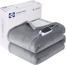 Sealy Electric Throw Blanket, Flannel &amp; Sherpa Heated Throw With 6, Light Grey - £61.42 GBP