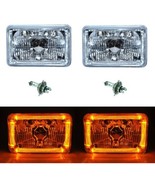 4X6 Amber LED Halo Angel Eye Halogen Headlight Headlamp Bulbs Crystal Cl... - $102.83 CAD