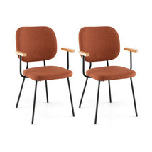 Set of 2 Modern Fabric Dining Chairs with Armrest and Curved Backrest-Orange -  - £140.33 GBP
