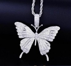 2.50 CT Round Cut Diamond Butterfly Charm Pendant Jewelry 14k White Gold Over - £112.89 GBP