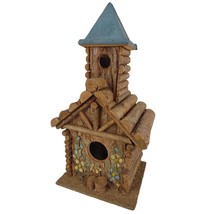 Vintage Rustic Log Cabin Church Wooden 15&quot; Birdhouse Bark Wood Hand Painted - £39.28 GBP
