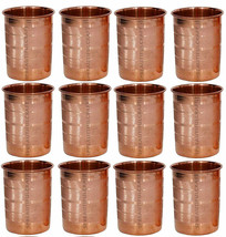 Handmade Copper Water Drinking Glass Tumbler Ayurveda Health Benefits Set Of 12 - £51.27 GBP