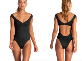 Vitamin A Swim Black Ecolux Capri Off Shoulder One Piece (6/S) Nwt $180 - £96.51 GBP