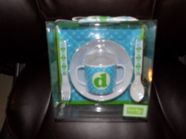 MudPie Initial &quot;d&quot; Feeding Set Blue &amp; Green 5-Pc Sippy Cup Bowl Spoon Fo... - $20.16