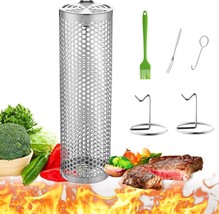 Rolling Grill Baskets Set: 1 Pcs Stainless Steel Mesh for Outdoor BBQ, Portable - £16.73 GBP