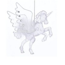 Kurt Adler Pegasus Ornament Glittery White Translucent Flying Unicorn - £6.20 GBP