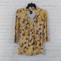 Ann Taylor Top Womens XS Yellow Floral 3/4 Sleeve V Neck Stretch Blouse - £11.93 GBP