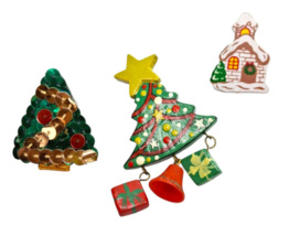 Lot of Vintage Christmas Tree Jewelry Brooch Gingerbread House Pin - £11.71 GBP